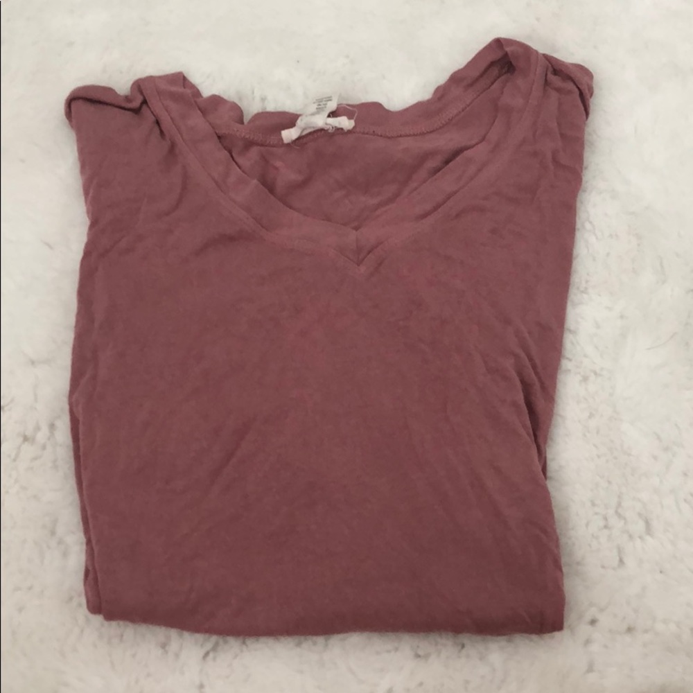 pink v neck shirt